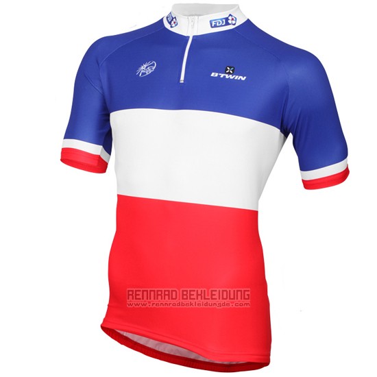 2017 Fahrradbekleidung FDJ Blau Champion Frankreich Trikot Kurzarm und Tragerhose - zum Schließen ins Bild klicken